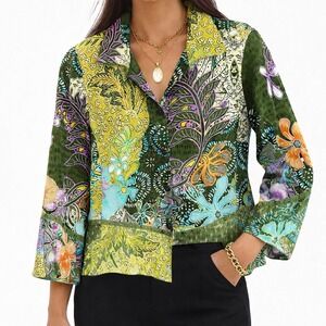 Nancy Bolen City Girl 100% Silk Floral Blazer Jacket Vintage Colorful Size Small